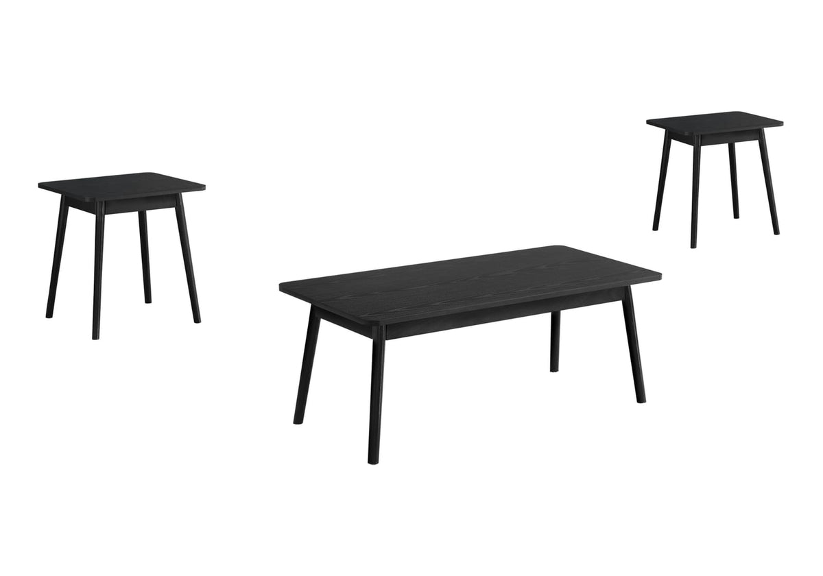 3pcs Table Set - Coffee, End, Side Tables - Black Laminate Mid Century Modern
