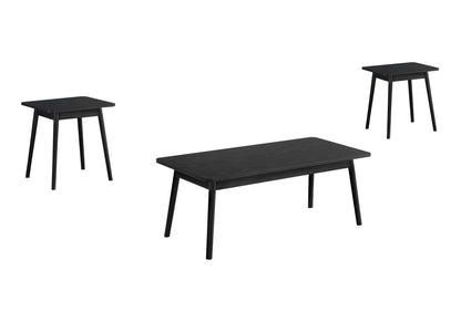 3pcs Table Set - Coffee, End, Side Tables - Black Laminate Mid Century Modern