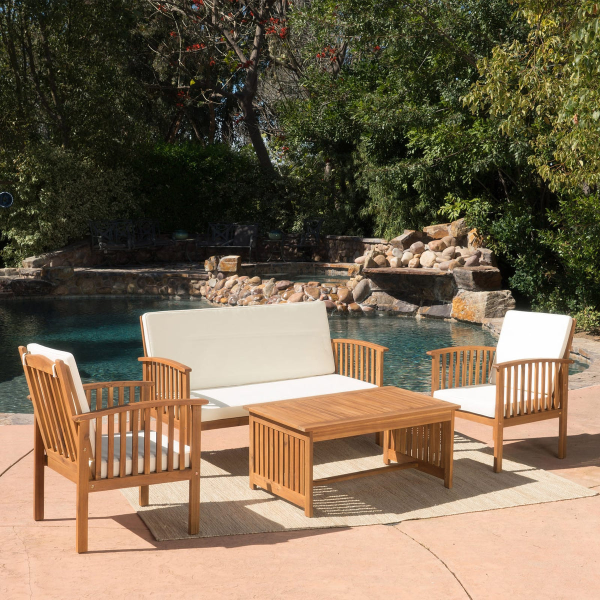 Brown Acacia Wood Patio Loveseat & Chair Set