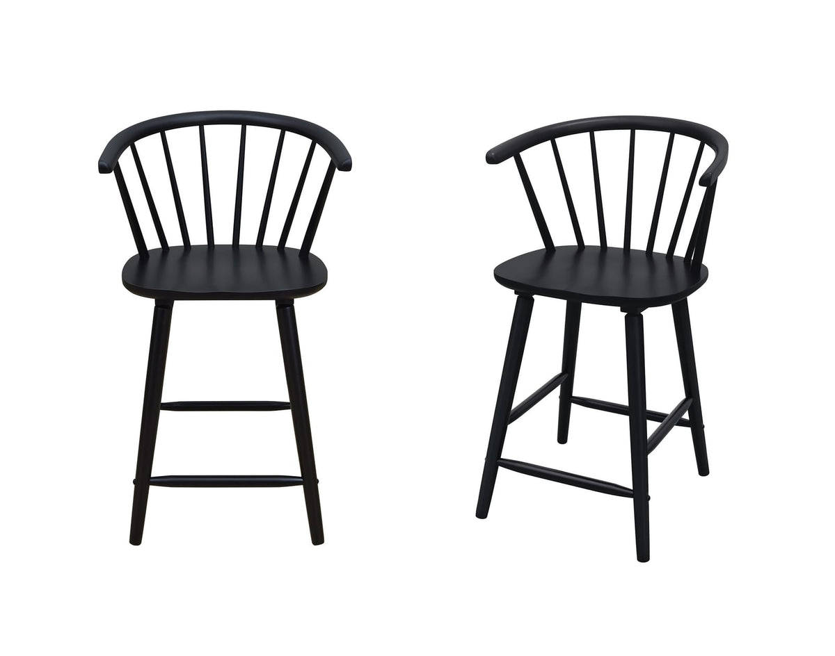 2pc Black Contemporary Counter Height Stool Chair Spindle Back Wooden Kitchen