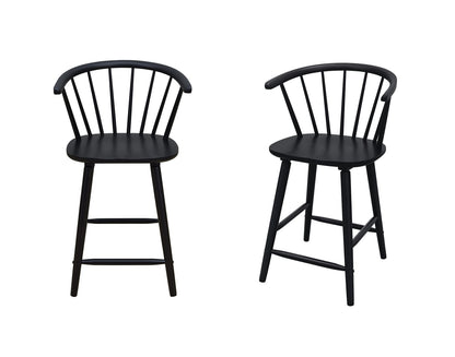 2pc Black Contemporary Counter Height Stool Chair Spindle Back Wooden Kitchen