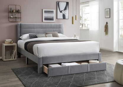 Queen Gray Corduroy Bed Frame - Modern Bedroom Style