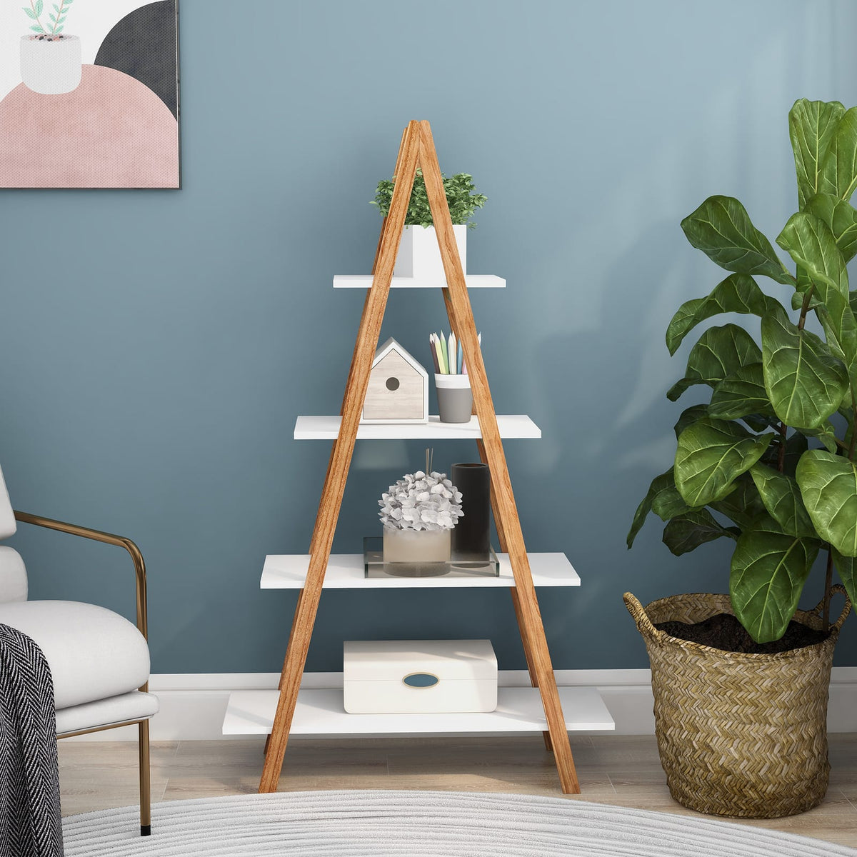 Solid Bamboo Oxford "A" Frame Ladder Bookshelf - White