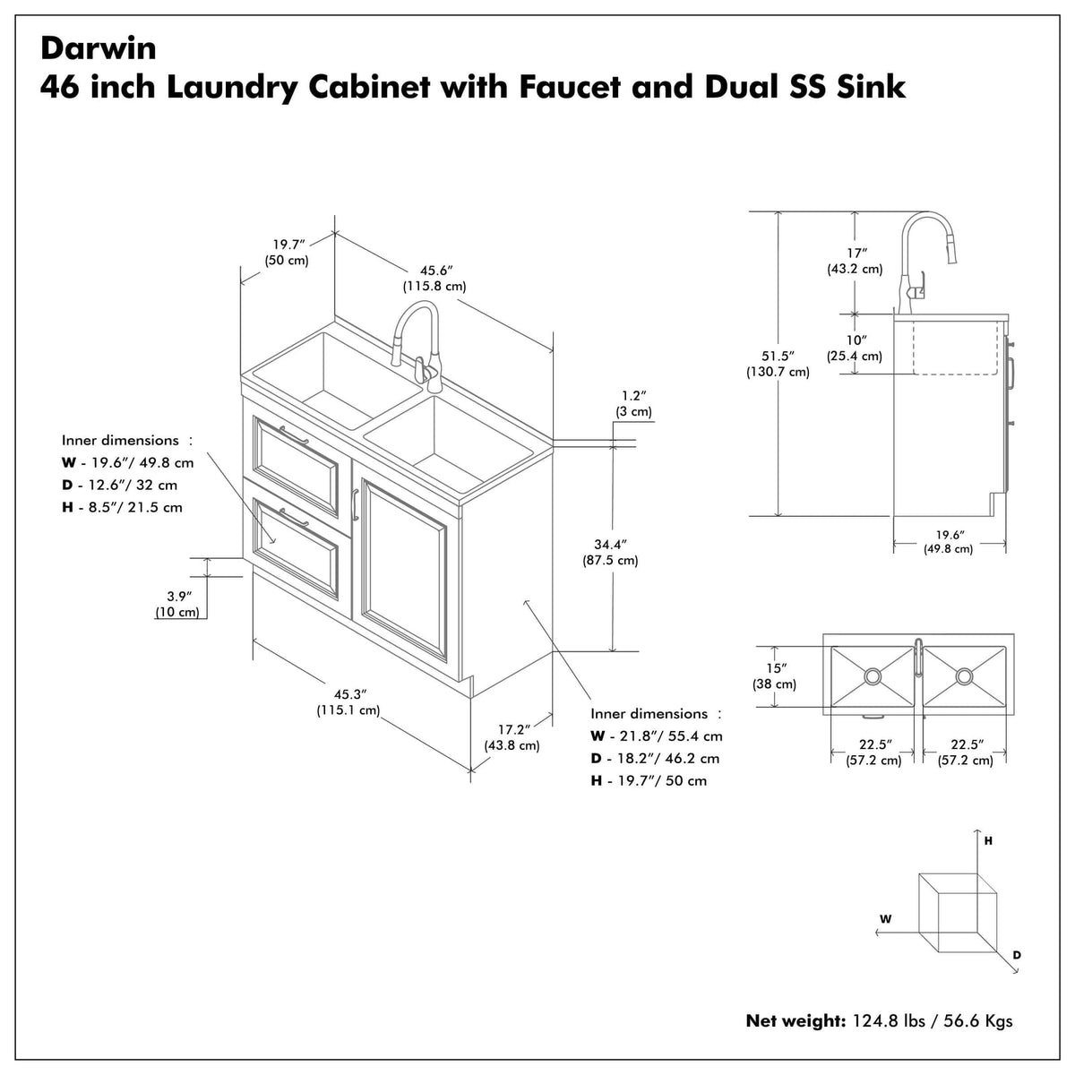 Darwin All-In-One Laundry Sink & Cabinet - 46" White