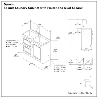 Darwin All-In-One Laundry Sink & Cabinet - 46" White