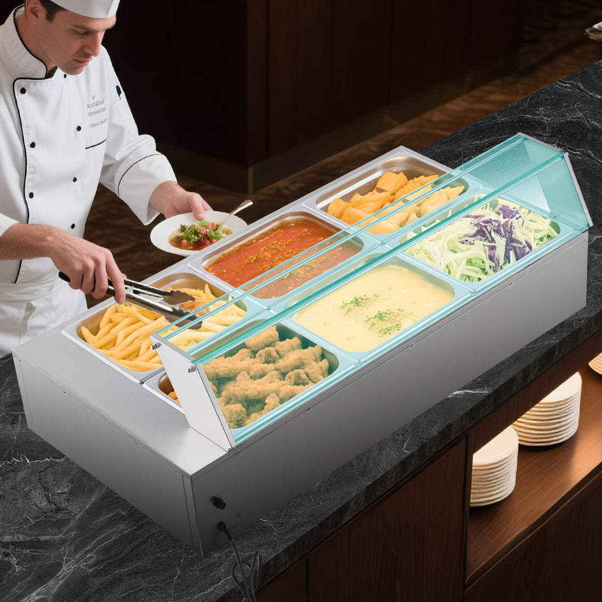 Silver Stainless Steel Food Warmer - 1500W Buffet Bain Marie