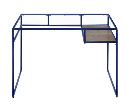 Yasin Glass Top Writing Desk - Blue Metal Frame