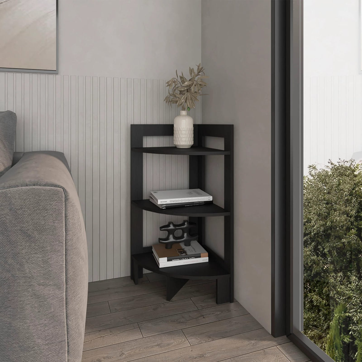 Wenge Corner Shelf with 3 Shelves - Storage & Display Unit