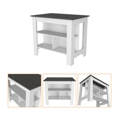 2 Piece Kitchen Set - Delos Island + Barbados Cabinet, White / Onyx / Light Oak