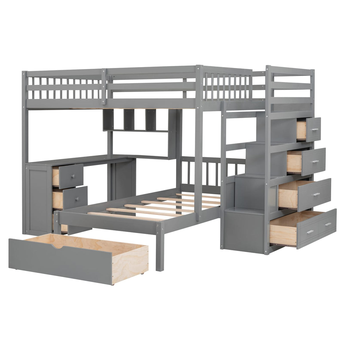 Full Over Twin Bunk Bed - Gray Solid Wood Frame