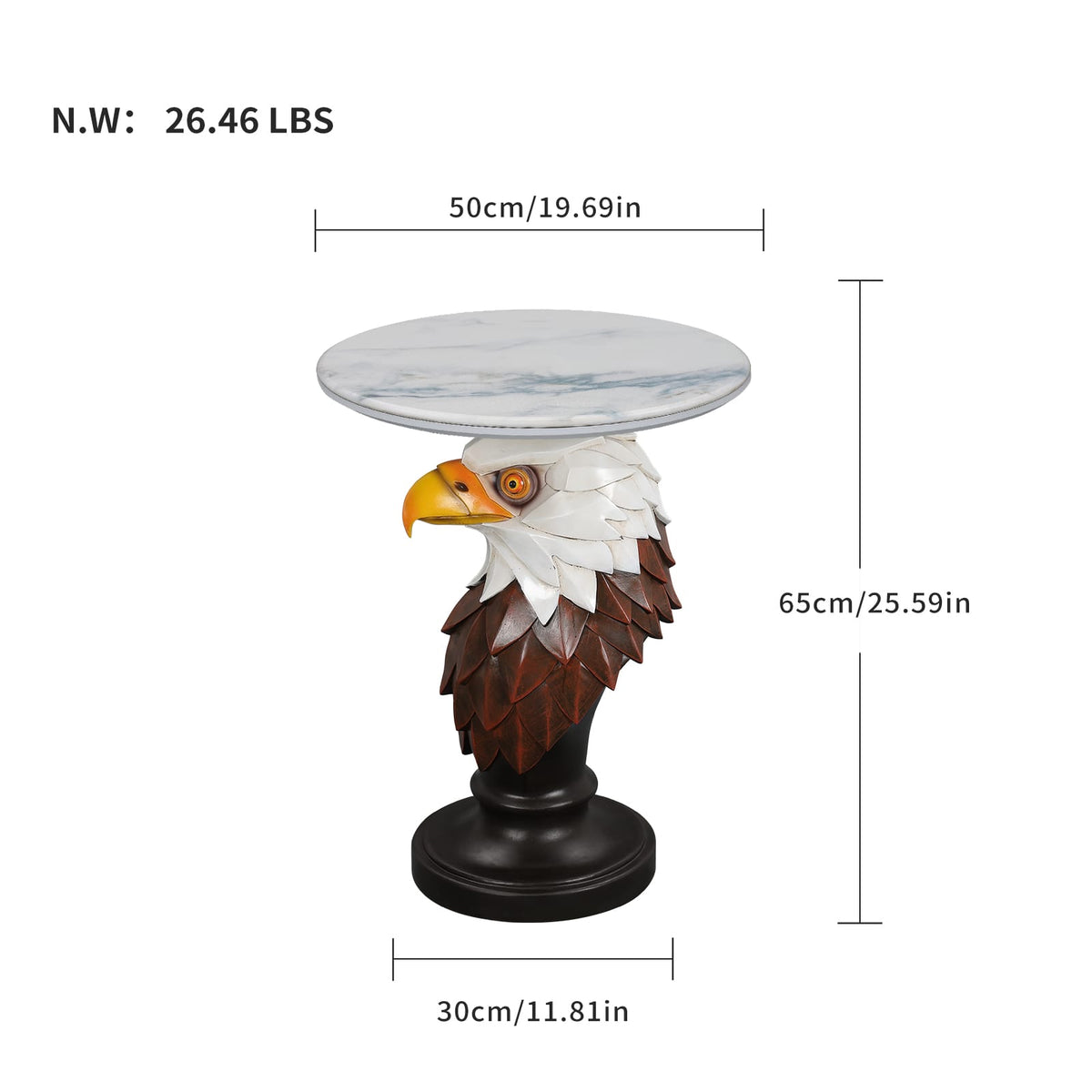 Brown Antique White Resin Eagle Accent Table for Rustic Living Room Decor
