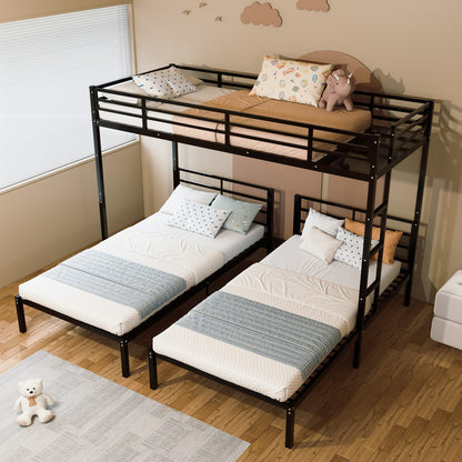 Twin Over Twin Over Twin Bunk Bed - Black Metal Frame for Bedroom