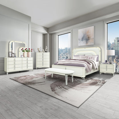 63" Beige Rubberwood Bedroom Dresser - Modern Style