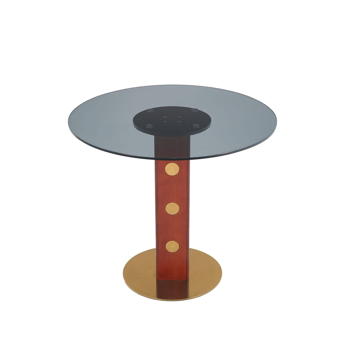 Modern Round Dining Table - 33.5" Tempered Glass, Walnut Wood