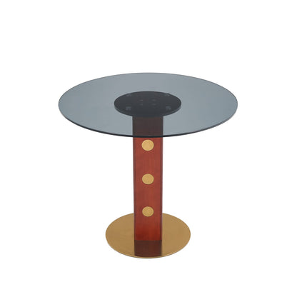 Modern Round Dining Table - 33.5" Tempered Glass, Walnut Wood