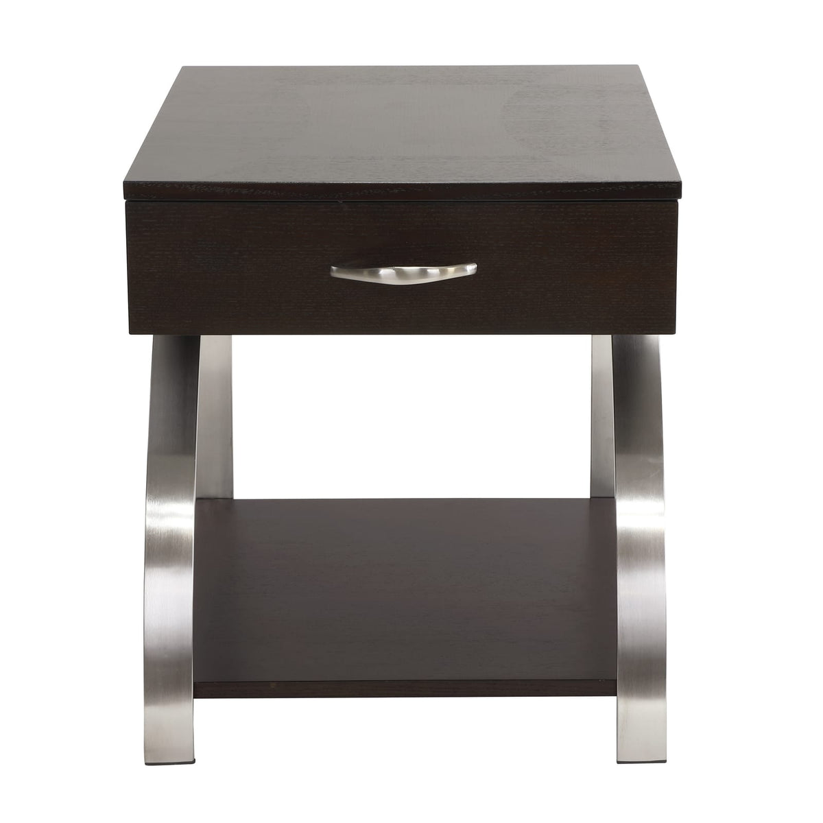 Espresso Wood & Stainless Steel End Table - 21" x 26" Primary Living Space