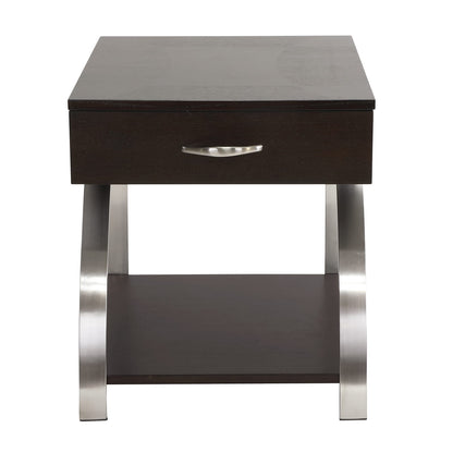 Espresso Wood & Stainless Steel End Table - 21" x 26" Primary Living Space