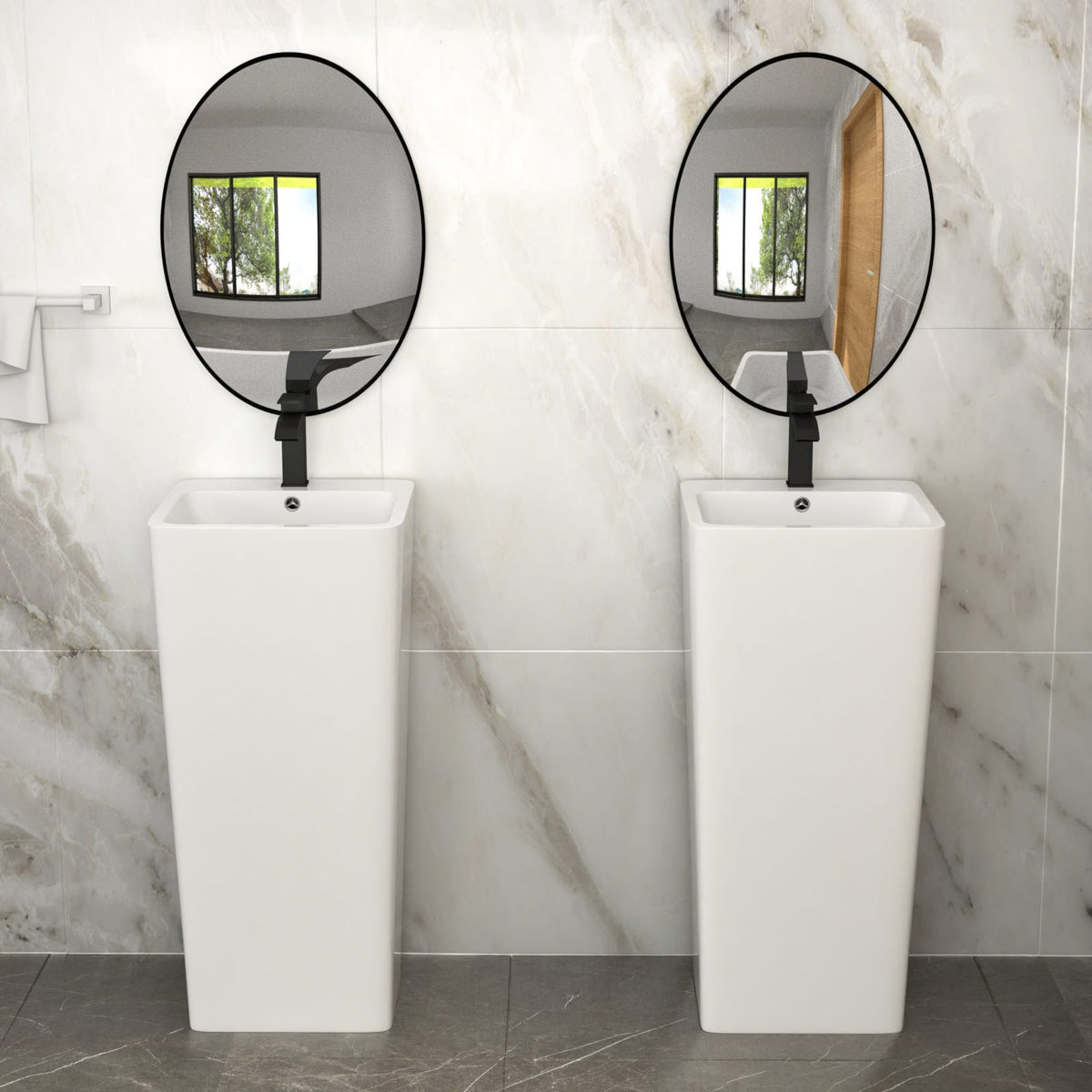 16" White Ceramic Pedestal Sink - Space-Saving Bathroom Basin