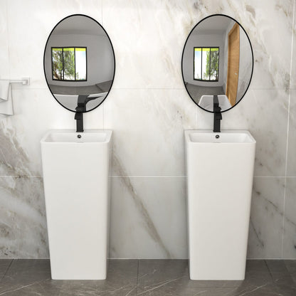 16" White Ceramic Pedestal Sink - Space-Saving Bathroom Basin