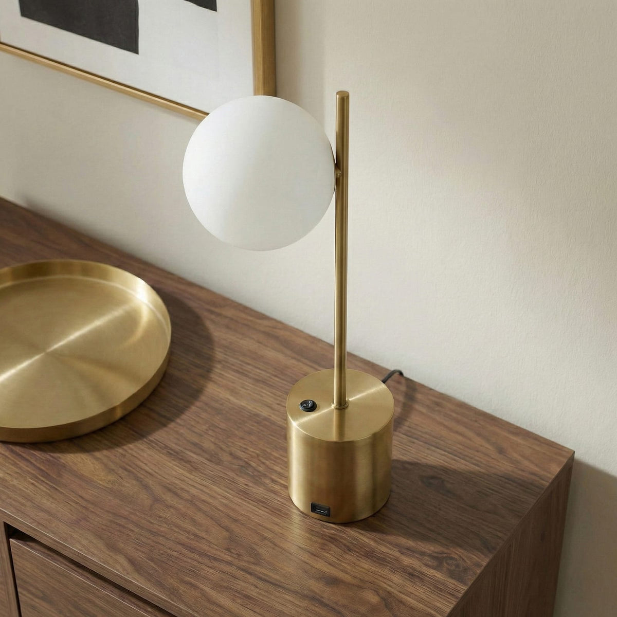 Small Brass Table Lamp with White Glass Shade - 22"H Desk Lamp
