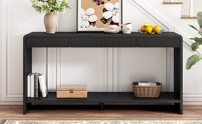 Modern 3-Drawer Console Table - Black MDF, Storage & Rounded Edges