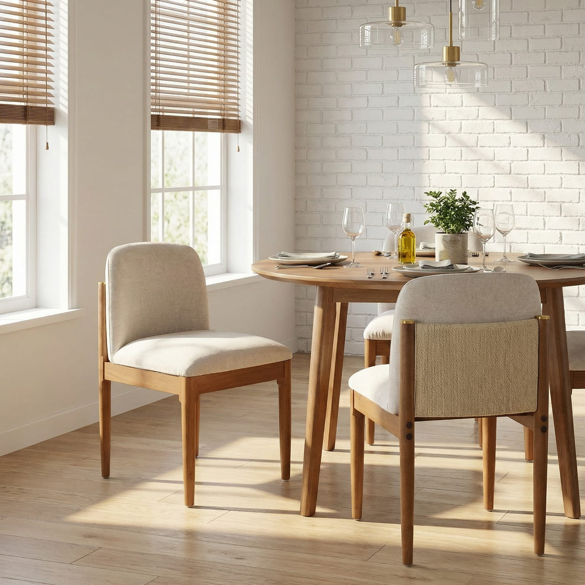 Beige Walnut Dining Chairs - Set of 2 Modern Dining Room Chairs