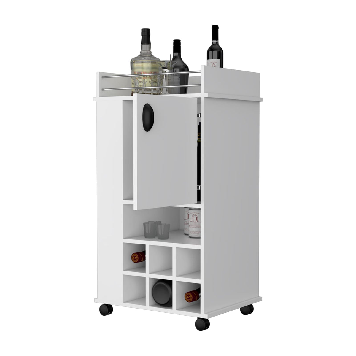 Farson Bar Cart - White, Freestanding with Wine Racks & Shelves