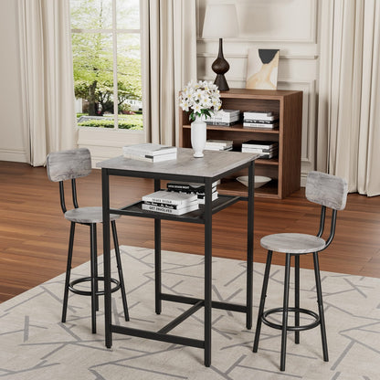2-Person Grey Dining Table Set with Stools for Dining Room