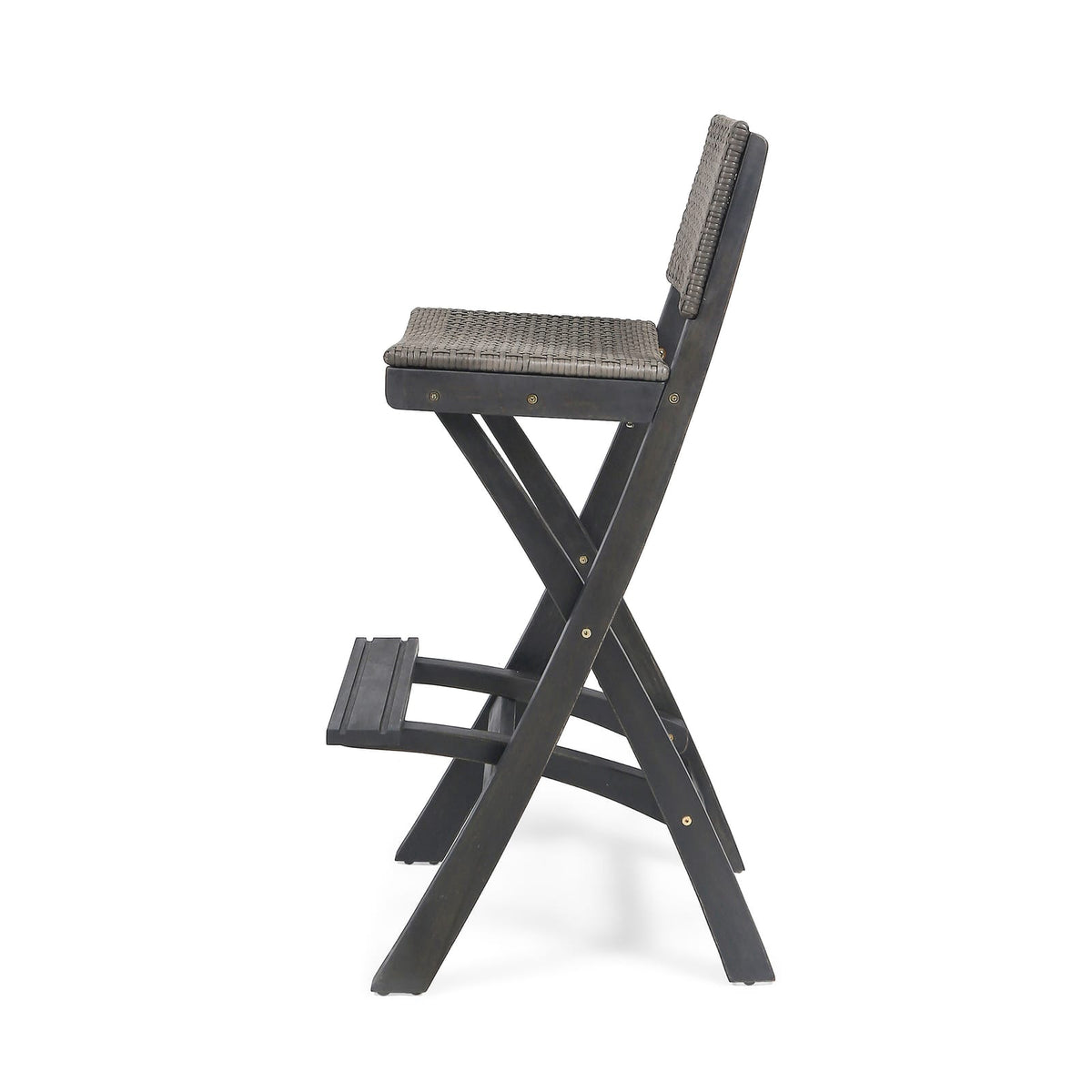 Dark Gray Acacia Wood Folding Barstools - Set of 2 for Outdoor