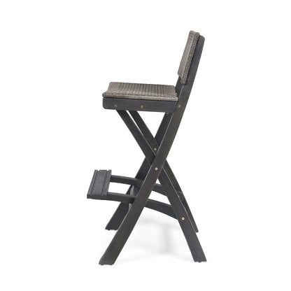 Dark Gray Acacia Wood Folding Barstools - Set of 2 for Outdoor