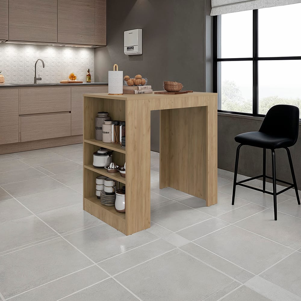 Beige Kitchen Island with Shelves - 36" Dining Table for Dining Room