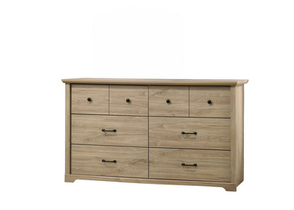 Elara 57"W Light Oak Dresser - 6 Drawers, Black Hardware