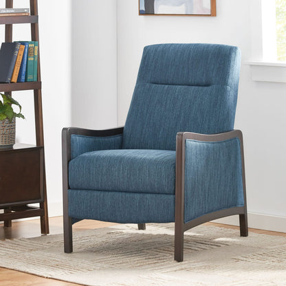 Navy Blue Fabric Recliner Mid-Century Modern Style - Pushback Sofa
