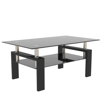 Black Glass Coffee Table - Storage Side Table