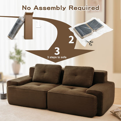 Brown Corduroy 2-Seat Modular Sofa - L-Shaped Sectional for Living Room