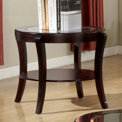 Contemporary Espresso End Table - Glass Top, Solid Wood Shelf