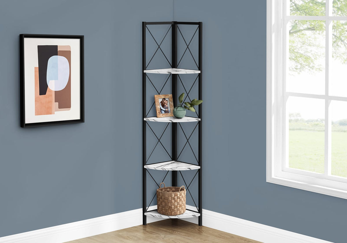 White Metal Corner Etagere Bookcase for Display and Storage for Living Room