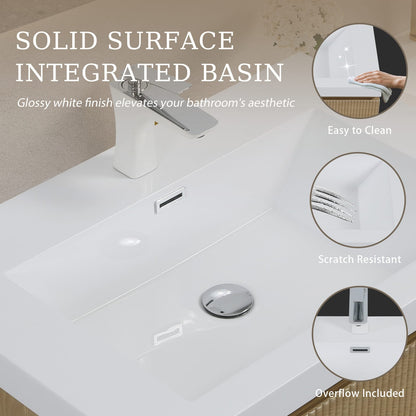 Oak Floating Bathroom Vanity with Sink - 47.2" Wall Mounted Storage