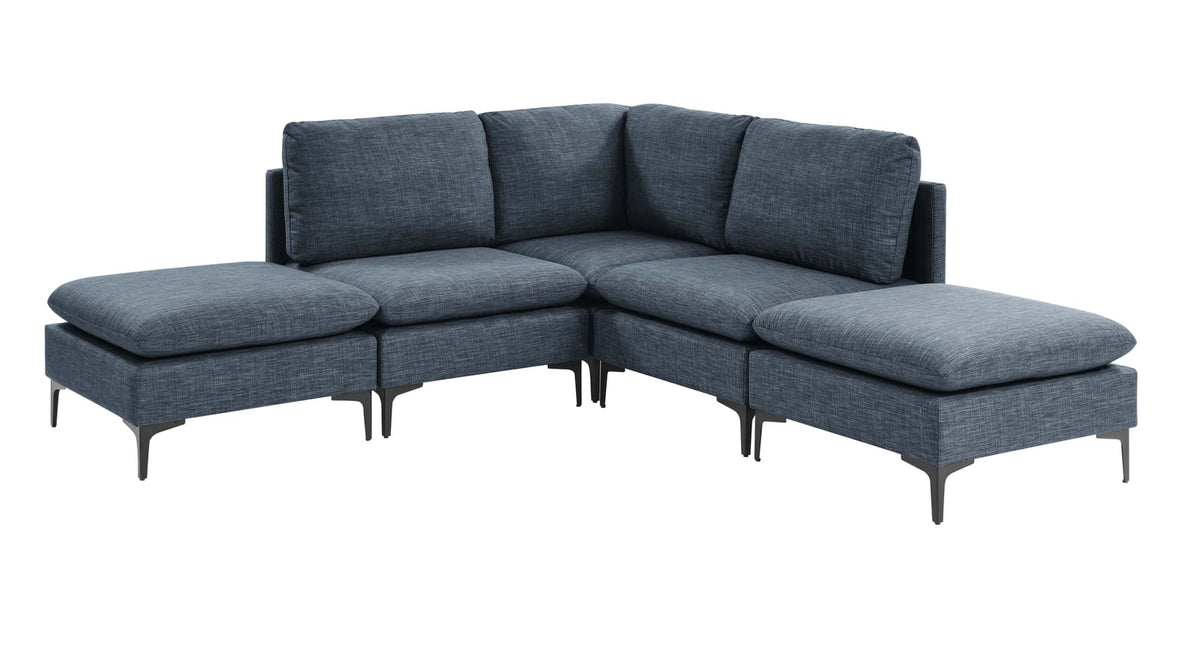 Dark Blue Linen 5 Seat Sectional Sofa for Living Room