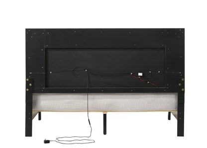 Grey Queen Bed Frame with Fabric Headboard for Bedroom