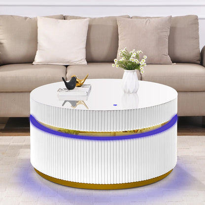White Round Glass Coffee Table with LED Light