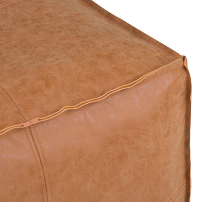 Light Brown Faux Leather Square Bean Bag Chair for Living Room