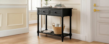 Black Solid Wood Console Table - 35.5" Entryway Table