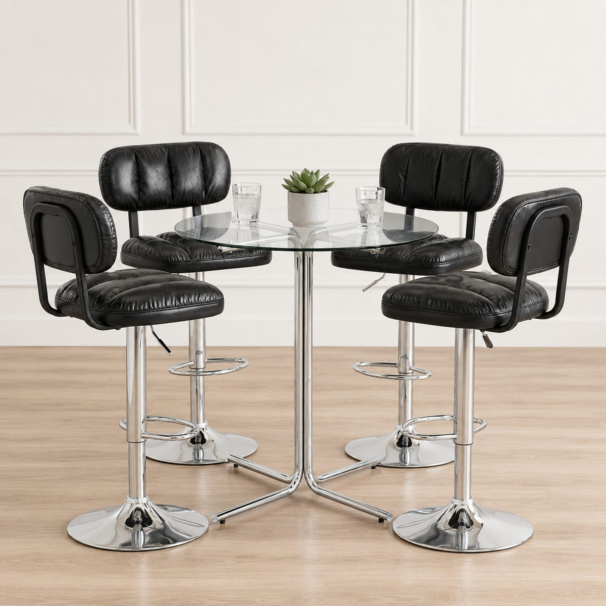 2-Pack Adjustable Bar Stools in Black PU Leather for Kitchen Island