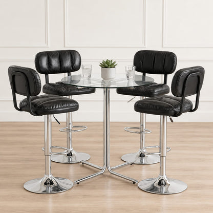 2-Pack Adjustable Bar Stools in Black PU Leather for Kitchen Island