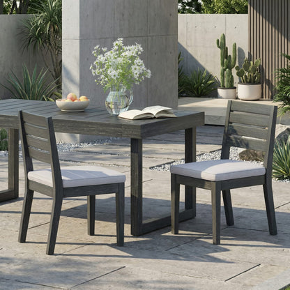 Light Grey Acacia Wood Dining Chairs - Set of 2 Outdoor Armless Patio Seating
