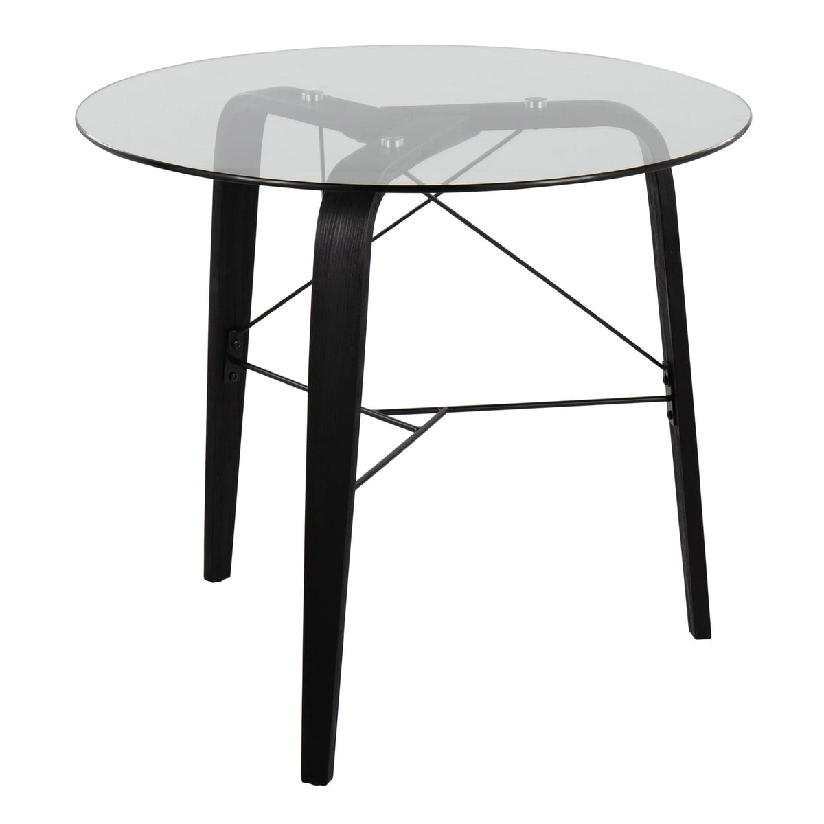 Mid-Century Modern Round Dining Table - Black Wood & Glass Top