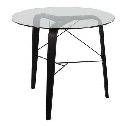 Mid-Century Modern Round Dining Table - Black Wood & Glass Top