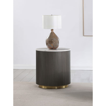 White Marble Round End Table with Engineered Wood Base