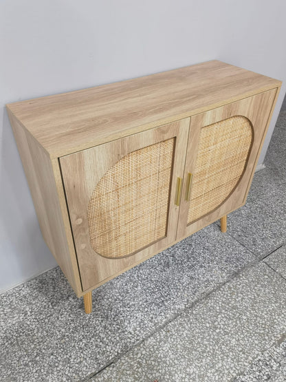 31.5" Natural Particle Board Sideboard Cabinet with Rattan Doors